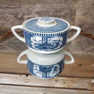 Currier & Ives Vintage Sugar Bowl & Lid